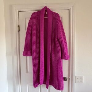 Cozy Open-Front Chunky Knit Cardigan Sweater - Hot Pink